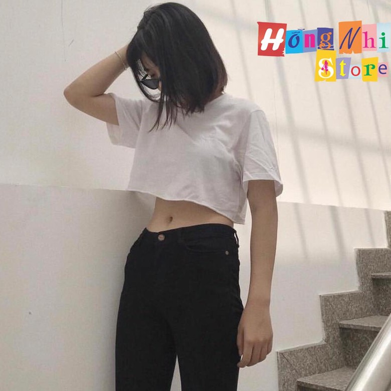 Áo Croptop Trơn Màu Trắng Tay Lửng Form Rộng Oversize Ulzzang - MM