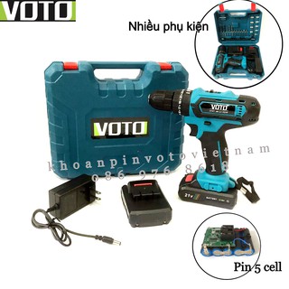 Khoan pin đa chức năng Voto 21v có búa tặng nhiều phụ kiện màu xanh dương