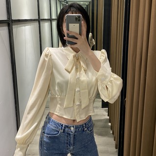 Áo sơ mi Zara cao cổ vải lụa thái (SHIRT WITH BOW)