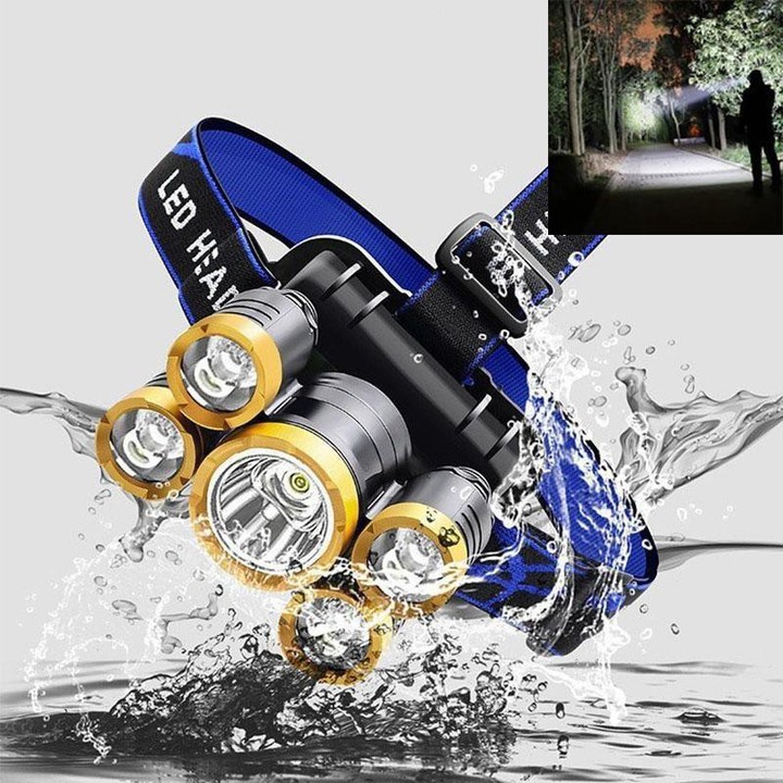 Đèn Pin Đội Đầu Đeo Trán 5 Bóng T6 Siêu Sáng Kèm Cáp Sạc Siêu Tiện Lợi