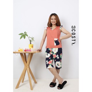 Đồ Bộ Mặc Nhà Nữ Tole (Lanh) Áo Hồng Gạch Cánh Tiên Phối Quần Họa Tiết Thương Hiệu 3COSTY