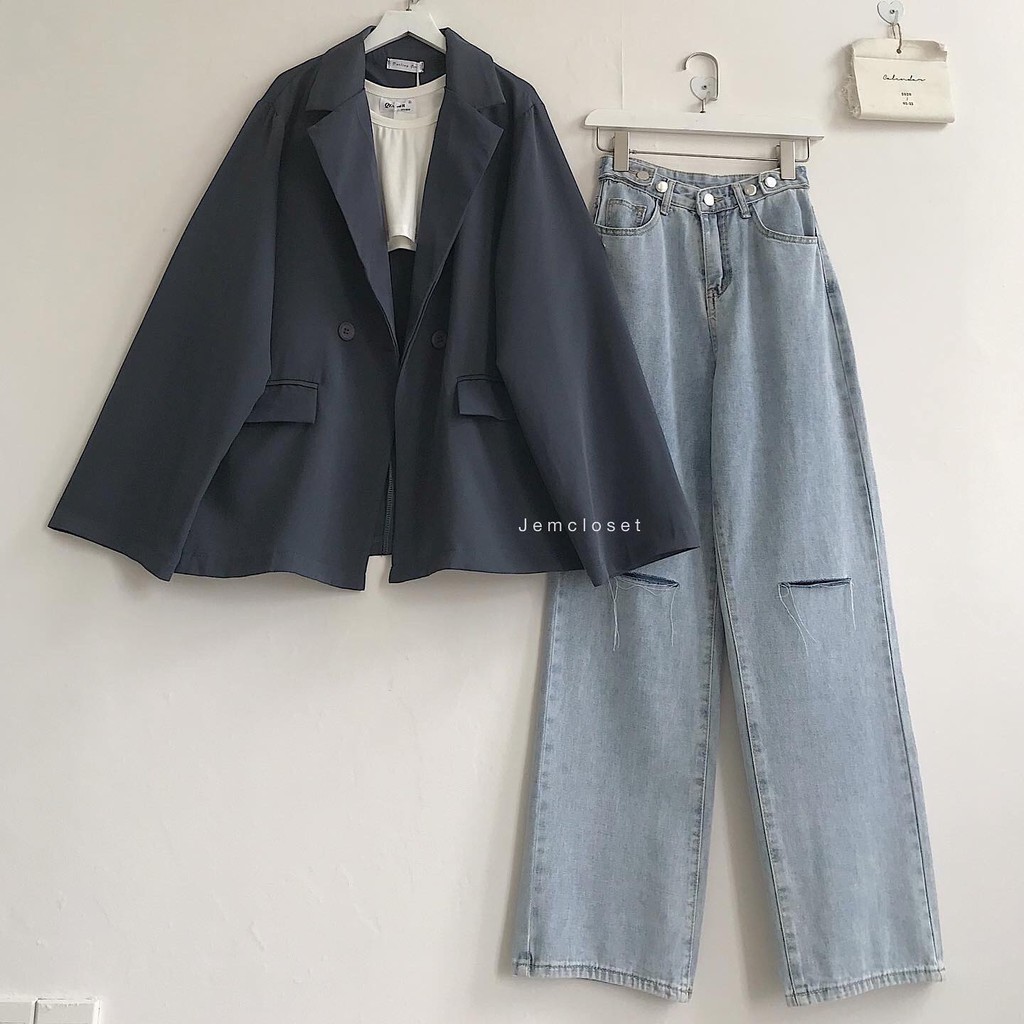 Quần jean dài BoLuo nút eo-2456 ( Jem Closet )