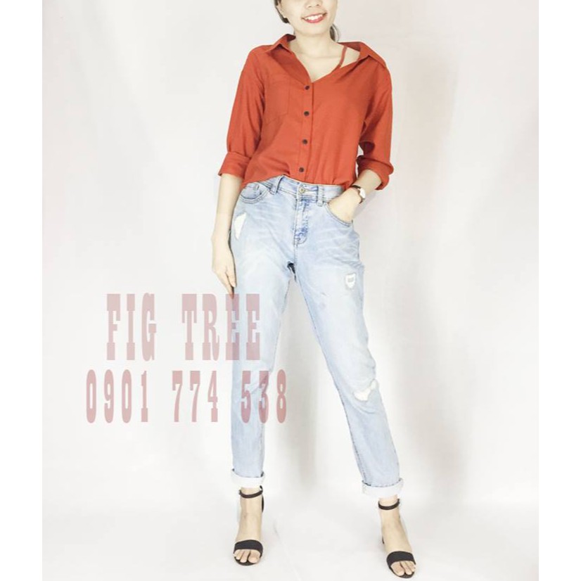 Áo sơ mi nữ FIG TREE màu cam gạch trễ vai lady