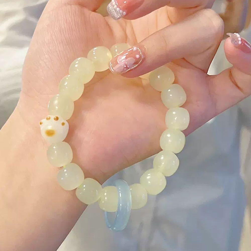 Vòng Tay Chuỗi Hạt Thủy Tinh Màu Xanh Lá Cây Hình Chân Mèo Phong Cách Trung Hoa Ngọt Ngào Cho Nữ Sinh