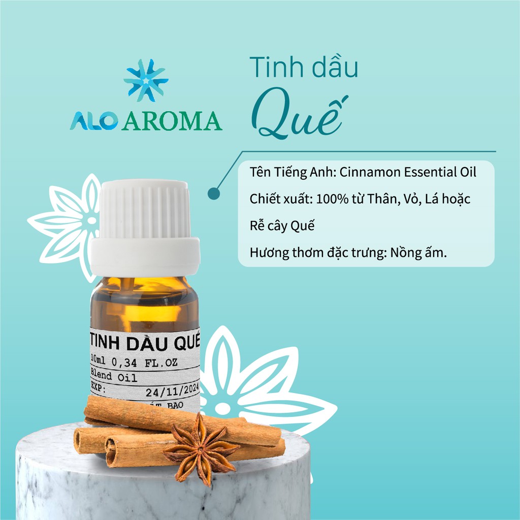 Tinh Dầu Quế Thiên Nhiên khử mùi, tốt cho hệ tiêu hoá, chống vi khuẩn nấm mốc Cinnamon Essential Oil AloAroma