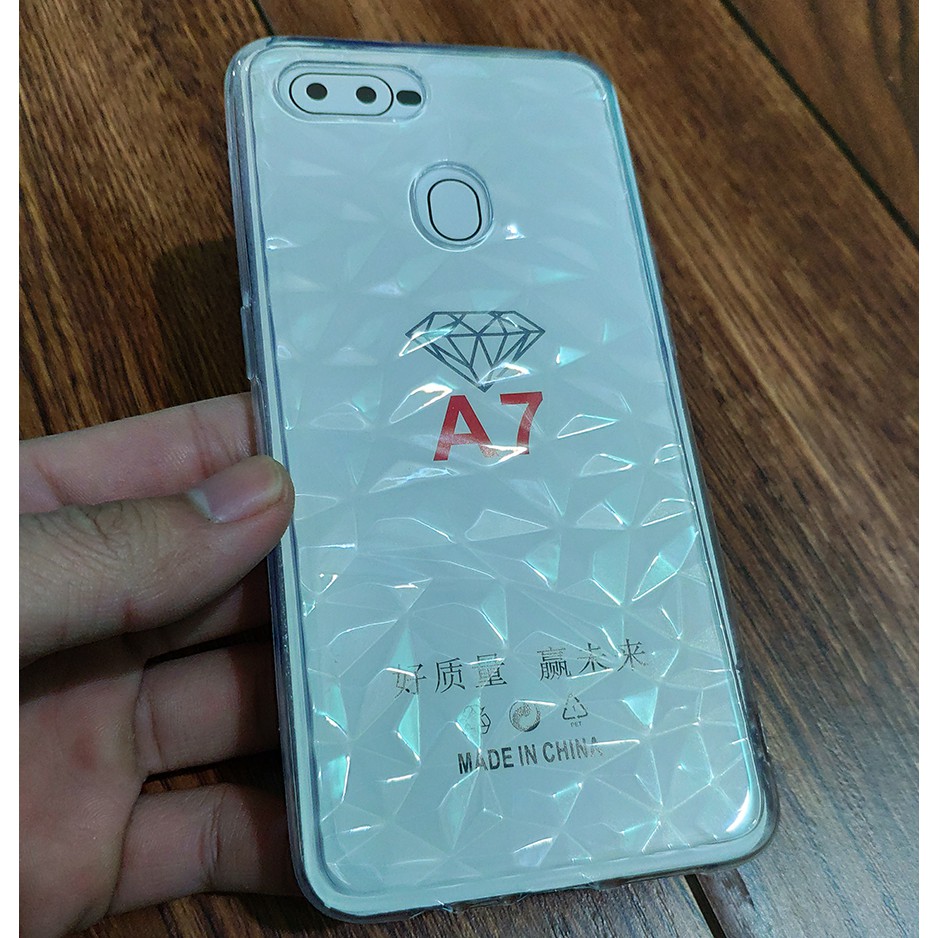 Ốp lưng kính cường lực Oppo A7 vân kim cương