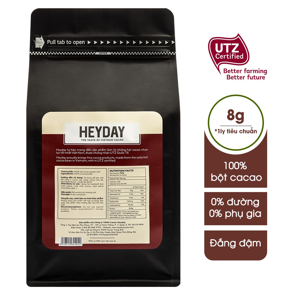 Bột cacao nguyên chất 100% Heyday Dòng Balanced phổ thông [250g 500g]