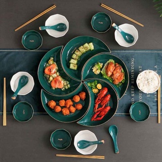 Bộ bát đĩa cao cấp, bộ chén đĩa mặt trăng bộ bát đĩa sứ gia đình bộ đầy đủ phong cách Bắc Âu