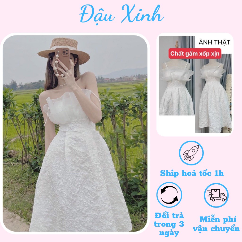 Váy trắng đầm cúp ngực tiểu thư đi tiệc váy 2 lớp chất xốp loại đẹp -V505