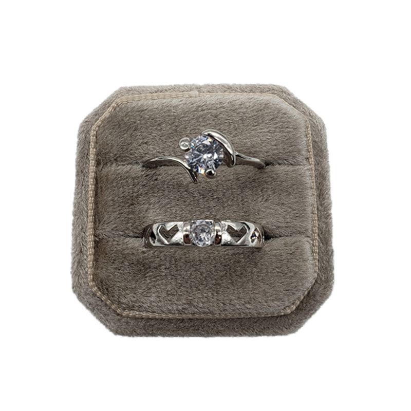 Hộp Đựng Nhẫn Hai Ngăn Bằng Vải Nhung Hình Bát Giác Kèm Nắp Tháo Rời Được Dành Cho Tiệc Cưới / Lễ Hội