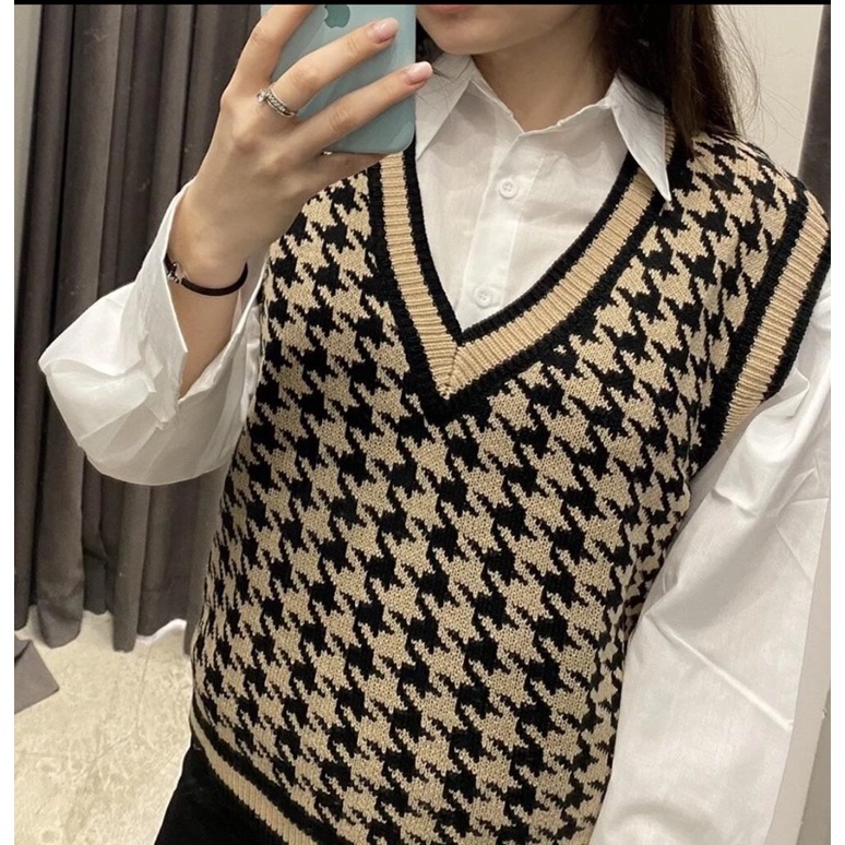 Áo gile len nữ họa tiết răng cưa