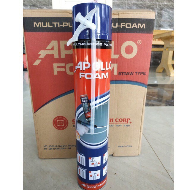 Keo bọt trương nở Apollo Foam 750ml - Keo bọt nở để lắp đặt cửa kính, điều hòa,bịt mái tôn, làm kín vết nứt tường