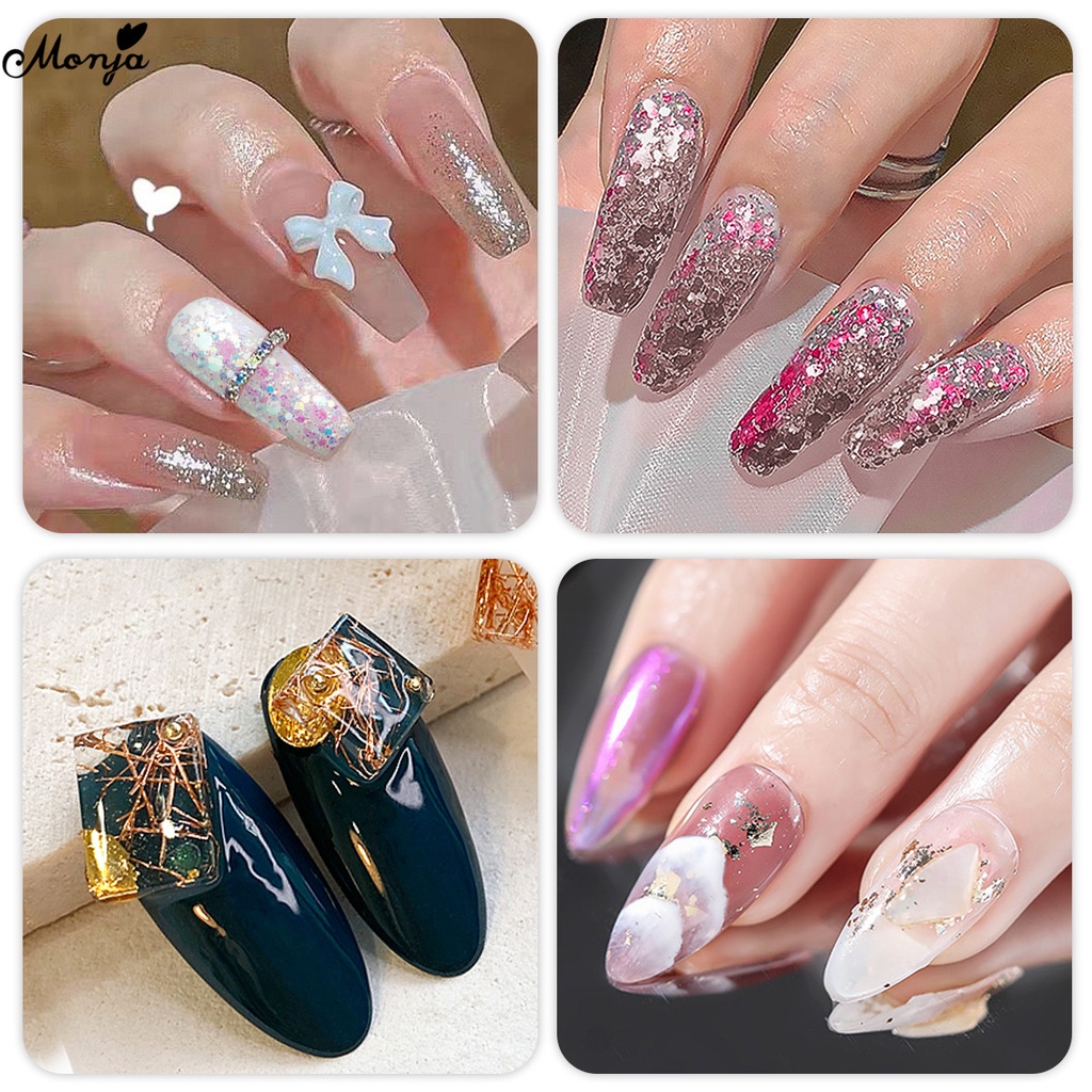 MONJA [Hàng mới về] Set 6/12 hộp phụ kiện trang trí móng hình lục giác làm bằng vỏ sò 3d