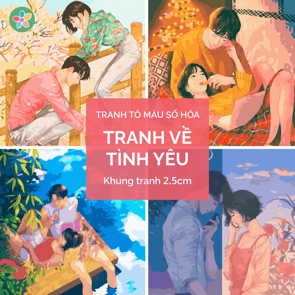 ✅Tranh tô màu theo số - chủ đề Tình yêu đã căng khung 40x50cm