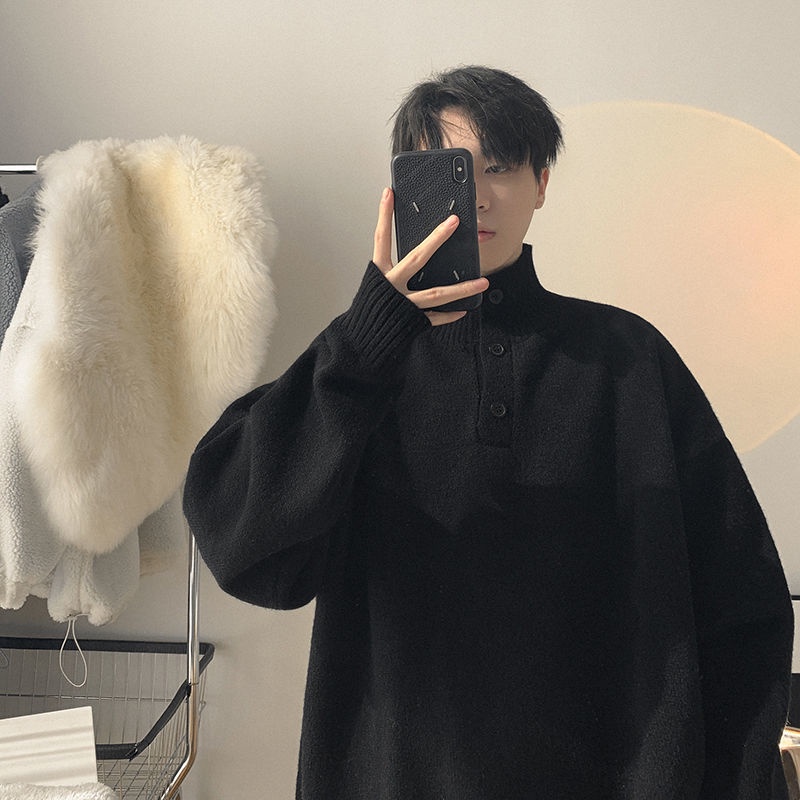 Áo Sweater Cổ Polo Dáng Rộng Màu Sắc Đơn Giản Thời Trang Cho Nam Và Nữ