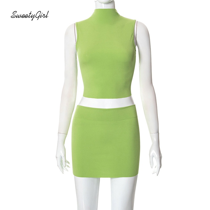 Set Áo Cổ Lọ Không Tay Màu Trơn Eo Thấp Ôm Dáng Thời Trang 2022 Cho Nữ