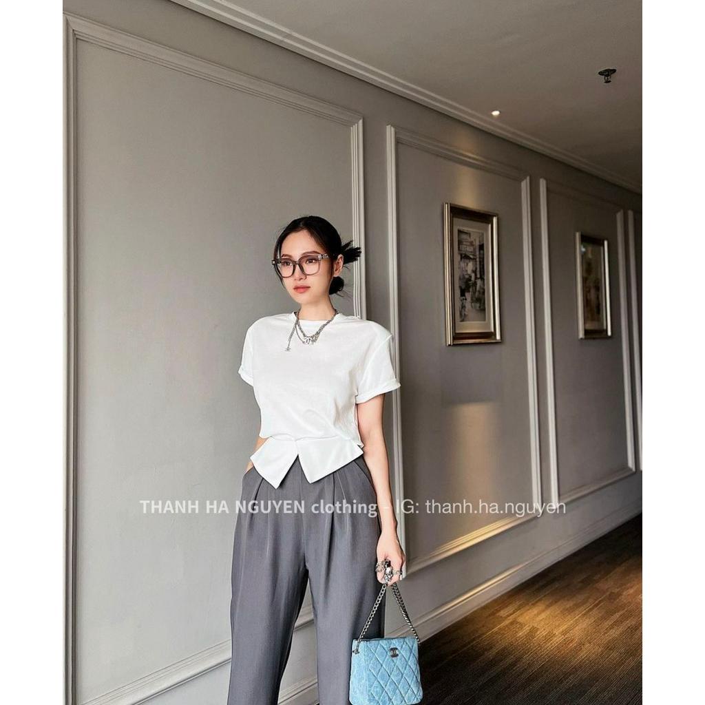 SET ÁO CROPTOP + QUẦN SUÔNG XÁM LẬT VIỀN (TH)
