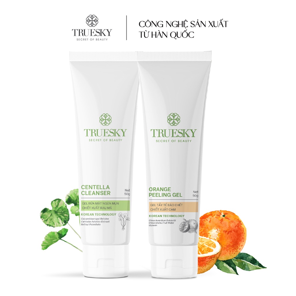 Combo làm sạch và ngừa mụn da mặt Truesky gồm 1 tẩy tế bào chết dạng gel 50g +1 gel rửa mặt ngừa mụn 50g