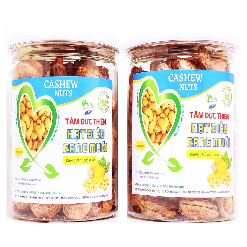 Combo Hạt Điều Vỏ Lụa Rang Muối Bình Phước Rang Củi Cao Cấp Tiêu Chuẩn A+ Xuất Khẩu Tâm Đức Thiện (2 x Hộp 255GR)