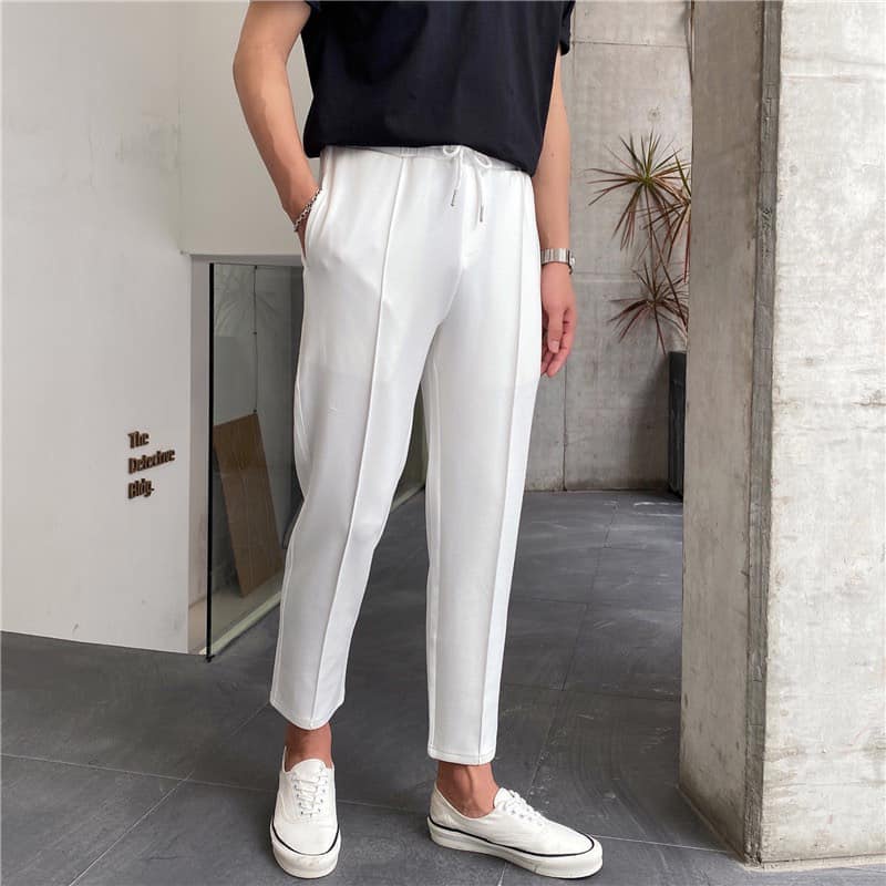 Quần dài nam chất poly co giãn 4 chiều đàn hồi thoáng mát cao cấp basic trắng đen