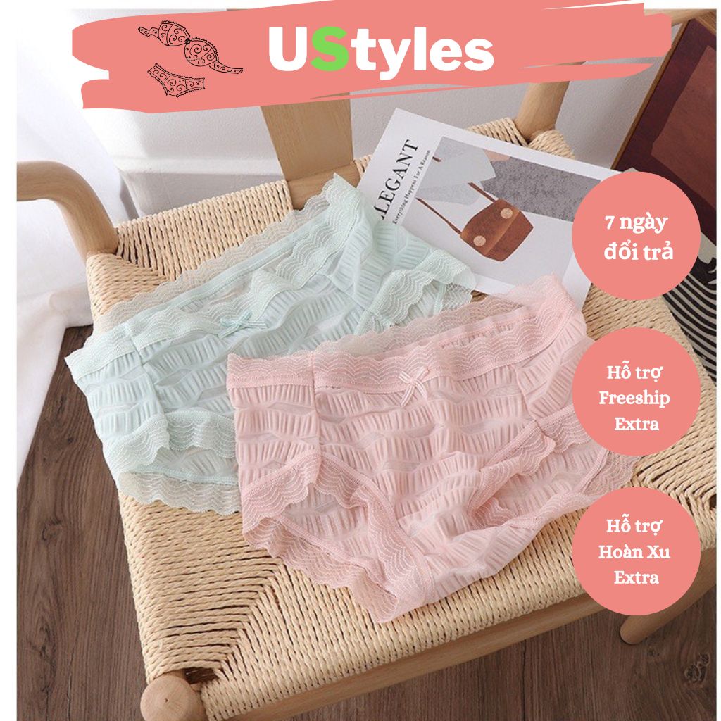 Quần lót nữ ren mềm nhún cao cấp co dãn 4 chiều phối nơ 2218, Quần chíp sịp xì su non nâng mông mẫu mới sexy