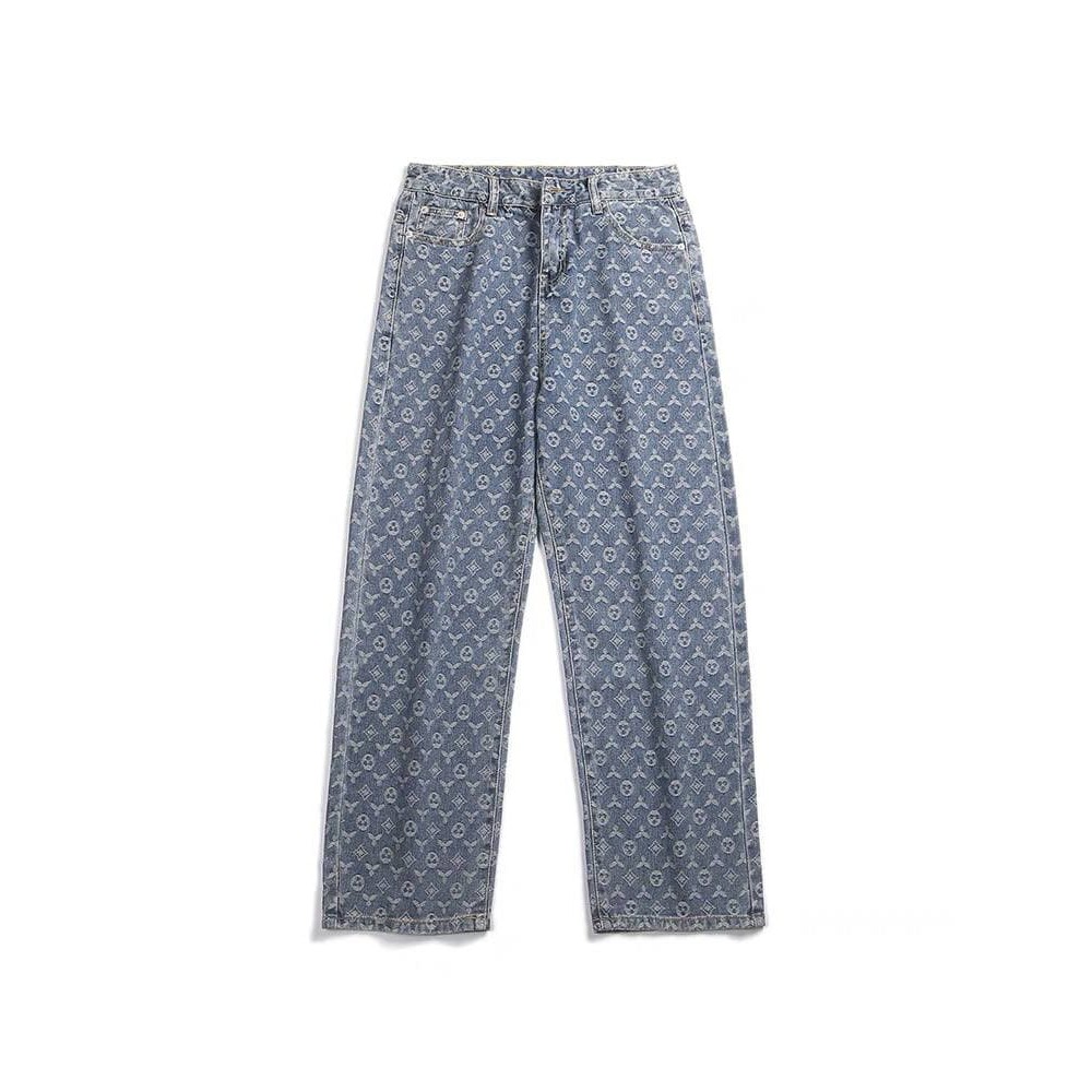 Quần jeans nam cạp cao ống rộng bigsize MALTRIK in họa tiết LV phong cách Hàn Quốc Size lớn đến 90kg