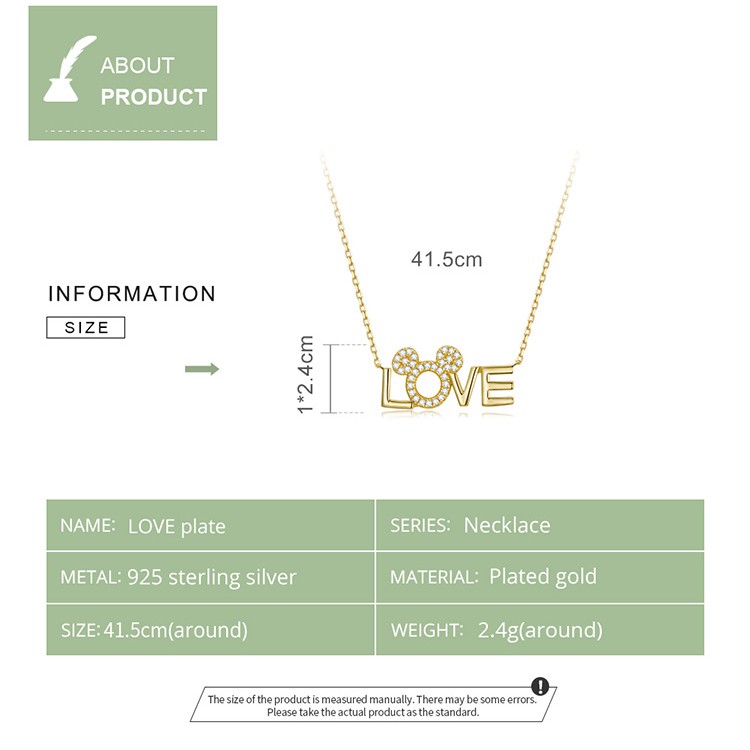 Dây chuyền Bamoer BSN238 bằng bạc 925 họa tiết chữ Love hợp thời trang cho nữ