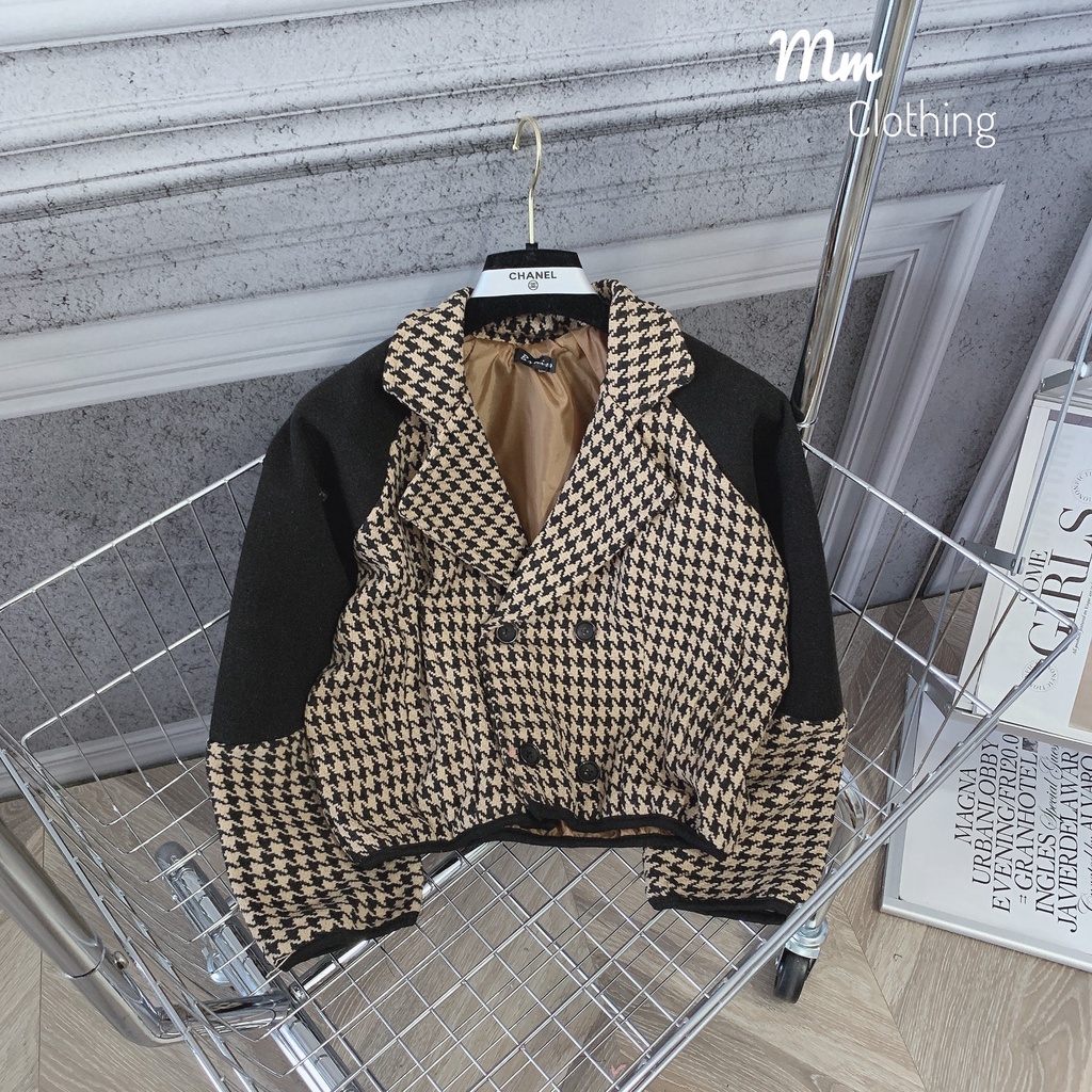 Áo dạ tweed nữ dáng ngắn Caro Hàn Quốc  - Hàng quảng châu - Elly Store 68 | BigBuy360 - bigbuy360.vn