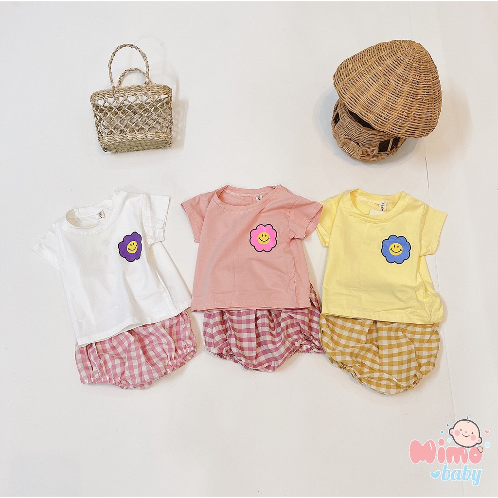 Set bộ áo cotton quần đũi kẻ cho bé (7-17kg)