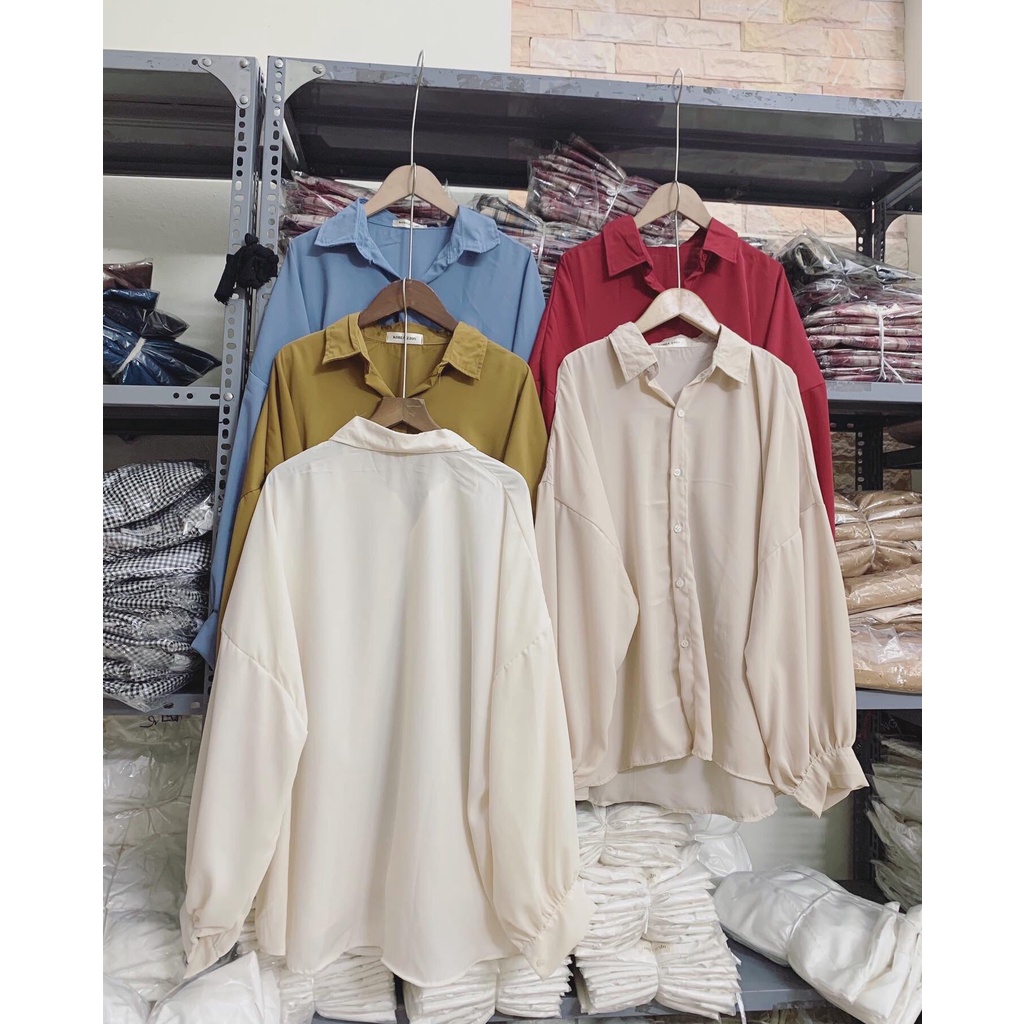 [Ảnh thật/Sẵn] Áo sơ mi lụa mềm form rộng oversize túi ngực vạt bầu ulzzang