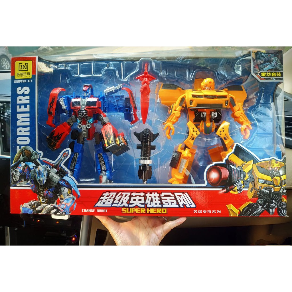 Bộ 2 robot biến hình ô tô transformer loại to 23cm (Bumblebee và Optimus)