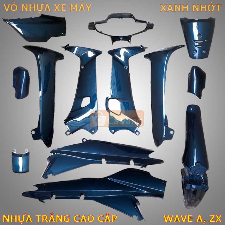 Vỏ nhựa xe máy Wave a màu XANH NHỚT, Áo nhựa cao cấp xe Wave 100, 110 đời đầu