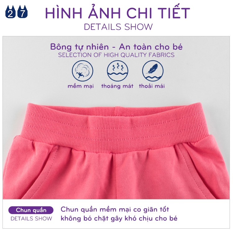 Quần thun bé gái 27HOME quần dài cho bé chất cotton mềm mịn thoáng mát