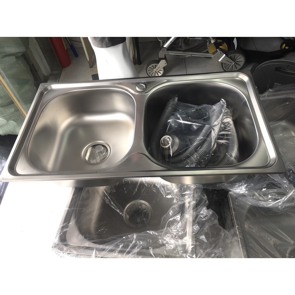 Chậu rửa chén bát bồn rửa bát inox 304 ( chậu đúc ) Size 82x45 tặng xi phông và rổ đa năng