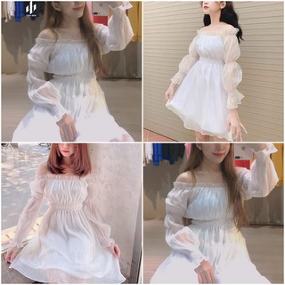 ĐẦM TRẮNG DÀI TAY SIÊU ĐẸP (ẢNH,CLIP THẬT 100%)