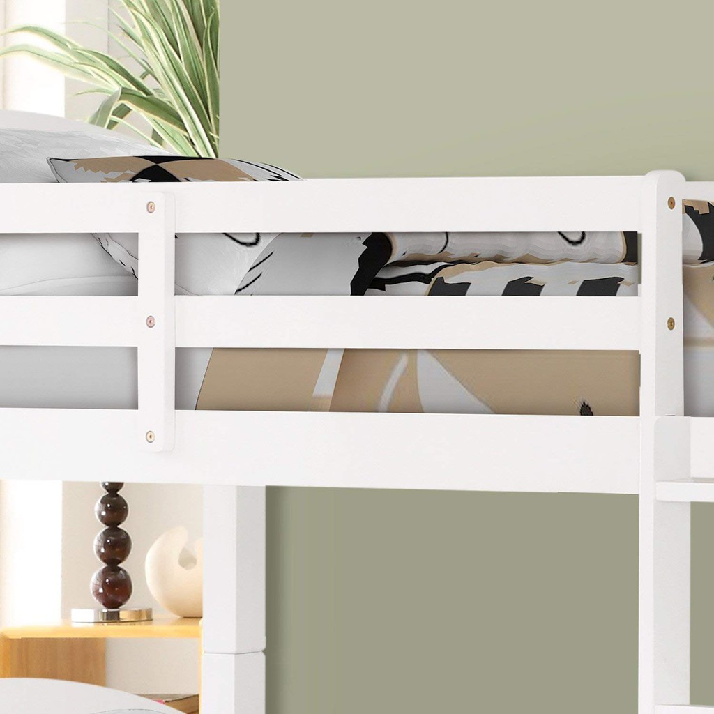 Giường 2 Tầng 1m/1m - Trắng Gỗ Thông Tự Nhiên Có Ngăn Kéo