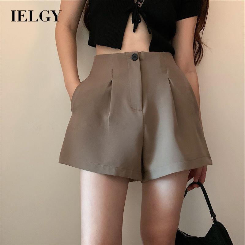 Quần short IELGY dáng chữ A lưng cao ống rộng màu cà phê cho nữ