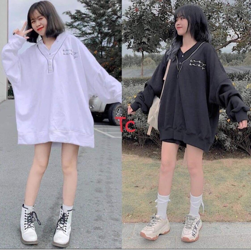 ÁO SWEATER NỈ BÔNG BABY VIỀN CỔ PHỐI NÚT HÀNG Ovesize THÍCH HỢP CHO CÁC BẠN MĂC FROM RỘNG