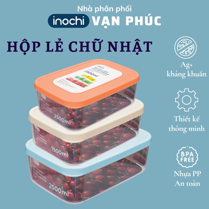 Hộp nhựa đựng đồ ăn cho bé, cơm văn phòng, bảo quản thực phẩm Inochi Hokkaido chữ nhật, thay thủy tinh, inox Vạn Phúc