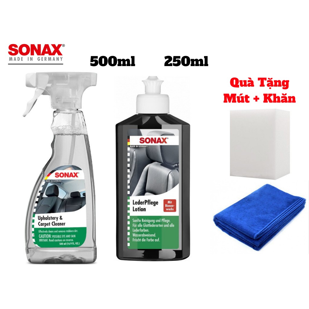Combo Chăm Sóc Nội Thất Xe Toàn Diện SONAX Leather Care And Interior cleaner Kèm Quà