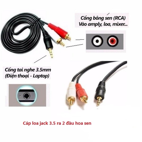 Dây cáp loa 1 ra 2 từ đầu 3.5mm to AV 2 RCA Audio 1m đến 5m - Chuyển đổi từ jack 3.5 ra 2 đầu bông sen