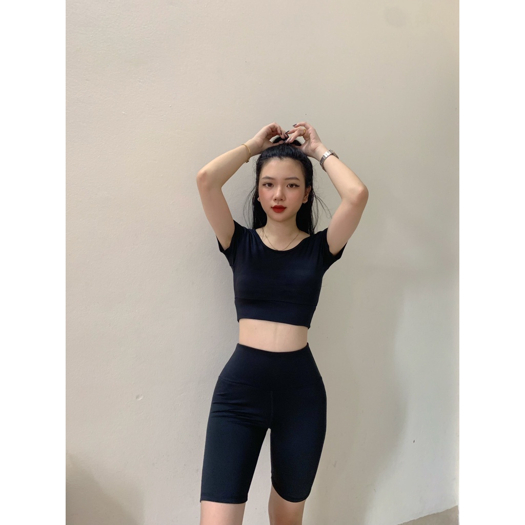 Set croptop đùi cạp bằng kèm mút tập gym yoga aerobic nữ chất thun lạnh 4 chiều co giãn(Ng02))