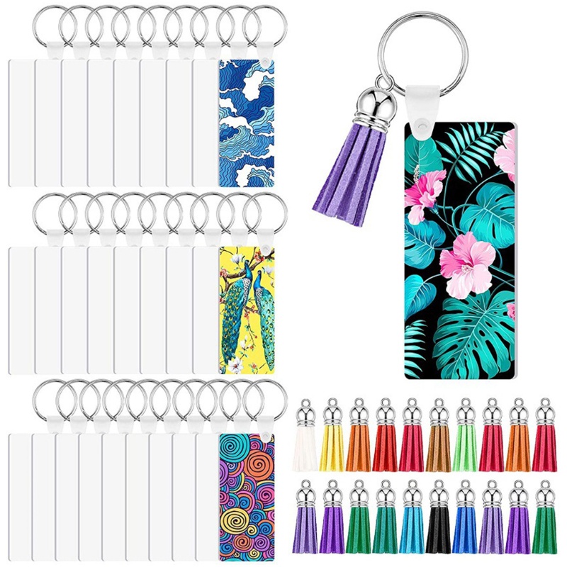 Mojito Set 28 Móc Khóa Hình Chữ Nhật Rỗng Bằng Acrylic Kèm 28 Móc Khóa Và 28 Núm Tua