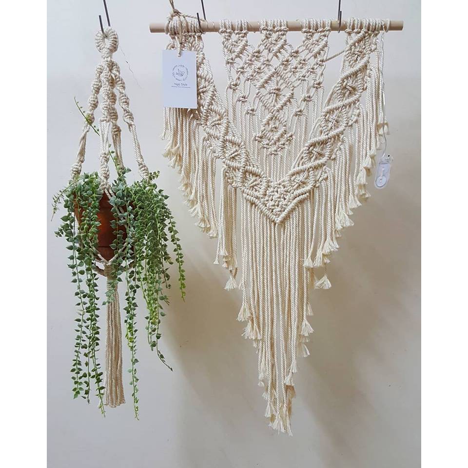 Macrame rèm trang trí có đèn + dây treo cây