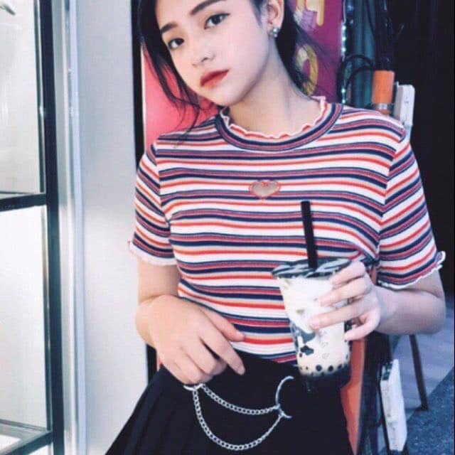 ÁO CROPTOP SỌC CUT OUT ( KÈM HÌNH THẬT )