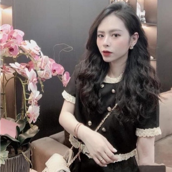 Set áo váy nữ Quảng Châu thiết kế phối viền ren siêu xinh, Set đồ nữ gồm áo sơ mi và chân váy xếp ly rẻ đẹp trẻ trung