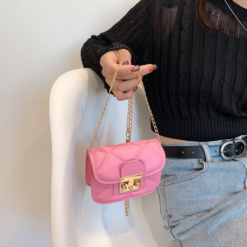 Túi Đeo Chéo Mini Phối Dây Xích Thiết Kế Mới Thời Trang Dành Cho Nữ