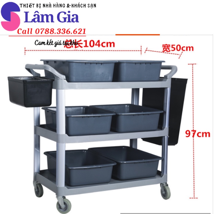 Xe đẩy phục vụ bàn ăn nhà hàng - xe đẩy 3 tầng nhựa cao cấp