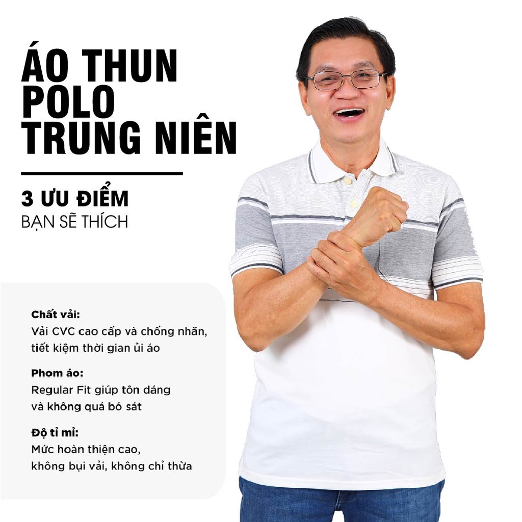Áo Thun Nam Trung Niên Sọc Ngang Có Túi Cổ Bẻ Cao Cấp Form Rộng Rãi