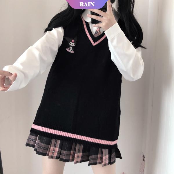 SANRIO Áo Ghi Lê Dệt Kim Cổ Chữ V Thêu Họa Tiết Kuromi Hoạt Hình Cinnamoroll My Melody Dễ Thương Mùa Thu Cho Nữ